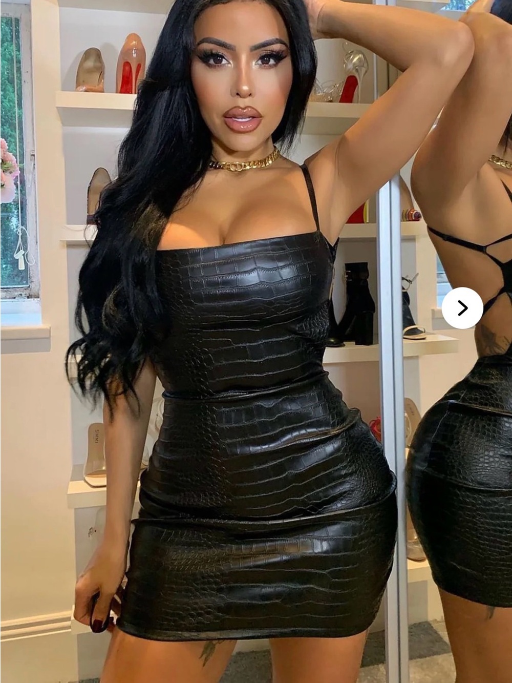 True Icon Faux Leather Mini Dress - Black